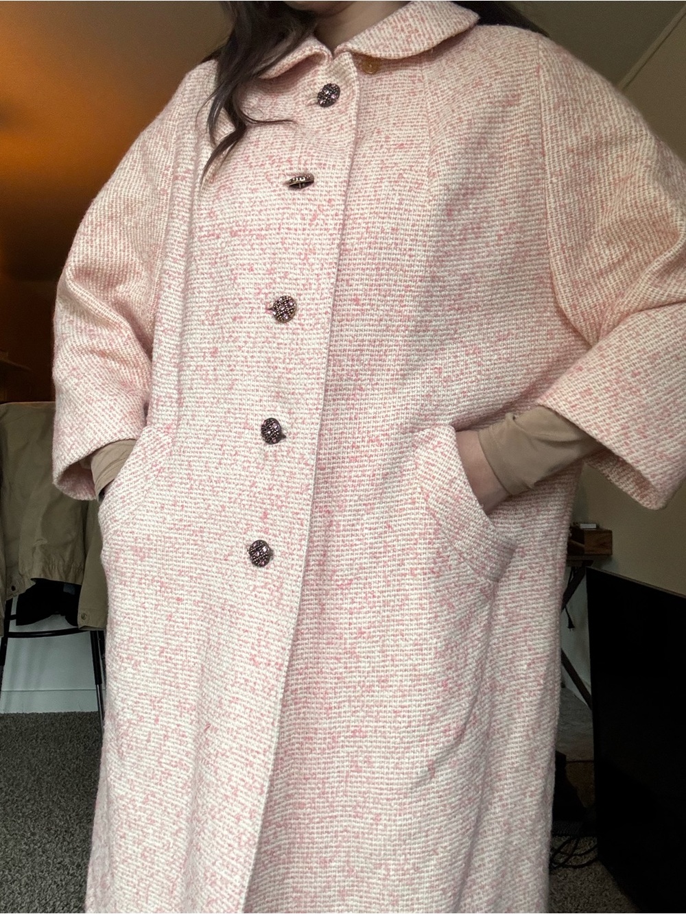 DUMAS 1960's Pink Tweed Button-Up Jacket - Picture 2 of 8